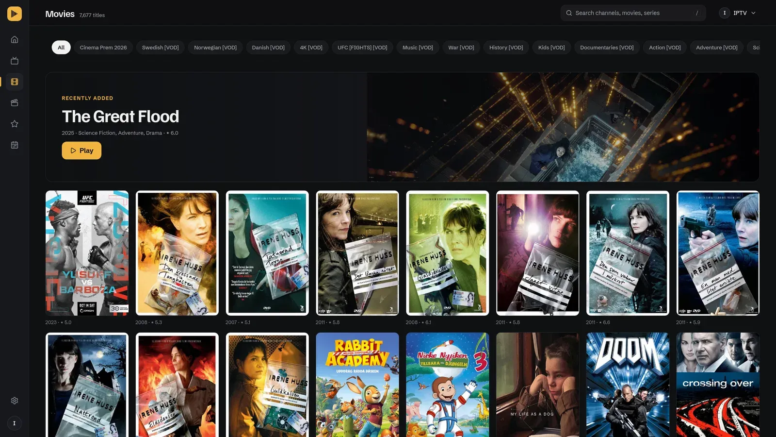 Movies grid with posters, years and ratings