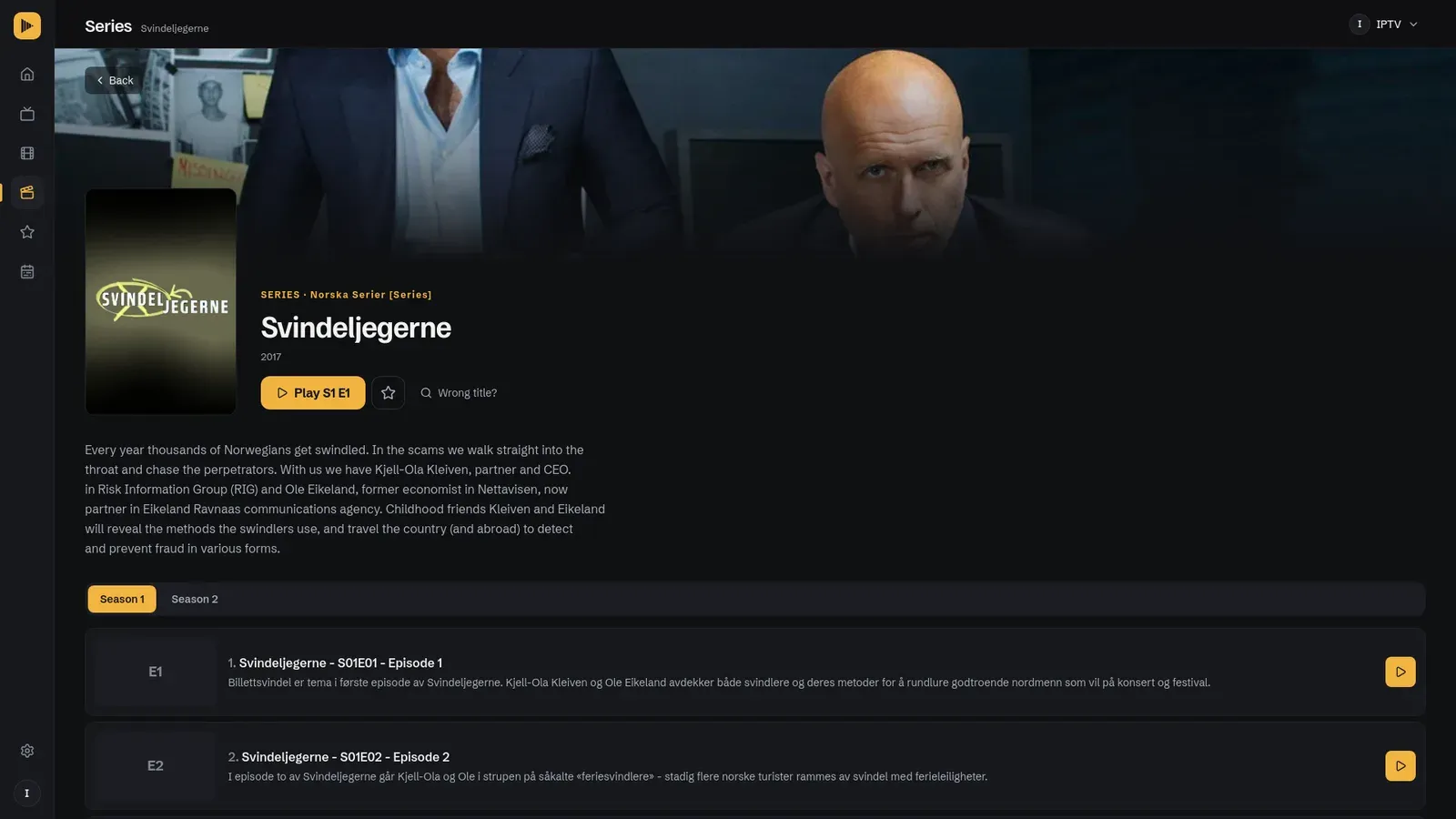 Series detail page with seasons and episodes